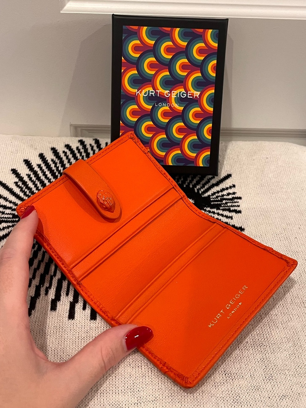 Kurt Geiger Orange Quilted Leather Card Wallet - Picture 4 of 4